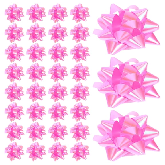 BESTSKY Bulk Xmas Bow Star Pull Bows Pink PP 100Pcs For Present Wrapping