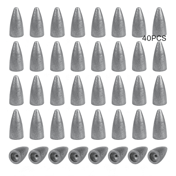 BESTSKY Bullet Fishing Weights Sinkers, 40Pcs Worm Weights for Bass Fishing Slip Sinkers Texas Carolina Rig Sliding Weights Lead Fishing Weights Saltwater Freshwater Fishing Tackle