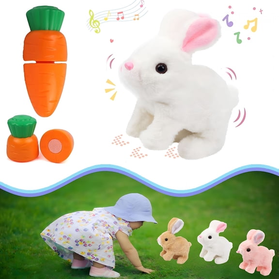 BESTSKY Bunny Stuffed Animal Plush,Interactive Electronic Pet Hopping Bunny Toy,Realistic Stuffed Rabbit with Sounds and Movements Animated Walking Wiggle Ears Twitch Nose (White)