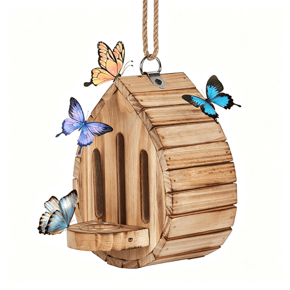 BESTSKY Butterfly House Butterfly Habitat Garden - Wooden Butterfies Houses with Feeder Hanging Garden Decoration Natural Nesting Box for Butterflies Bugs Moths & Lacewings