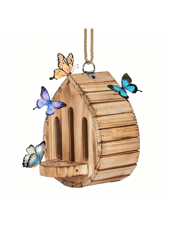 Butterfly House Butterfly Habitat Garden - Wooden Butterfies Houses with Feeder Hanging Garden Decoration Natural Nesting Box for Butterflies Bugs Moths & Lacewings
