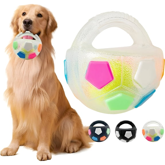 BESTSKY Calming Ball with Handle for Dogs, Interactive Rubber Chew Toy with Squeaker, Floating Fetch Ball for Water Play and Toss Games