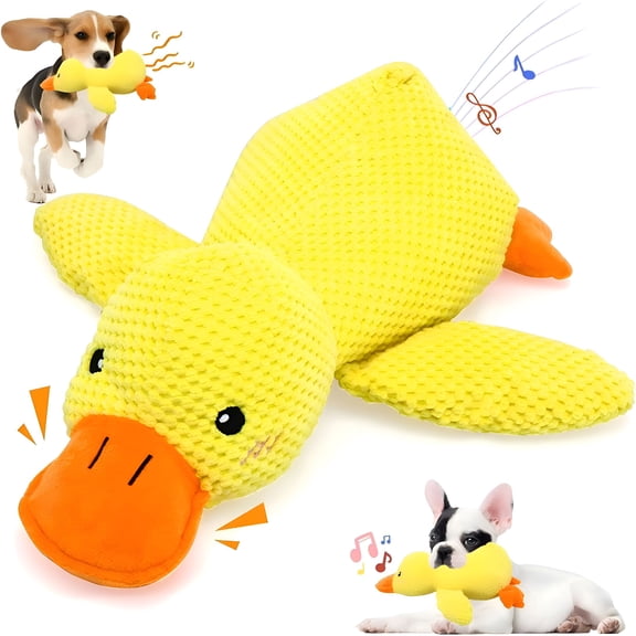 BESTSKY Calming Duck Toy for Anxious Dogs, 9.8X8.6 Inch, Soft Plush with Squeaky Crinkle Sound, Interactive Chew Toy for Puppy Teething Relief