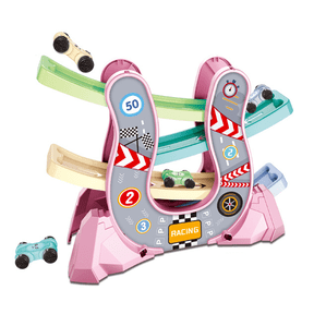 BESTSKY Car Ramp Toy,Track with Movement Markings Race Track Gift for Kids,Vibrant Multi-Color Design Toddler Car Track,Pink