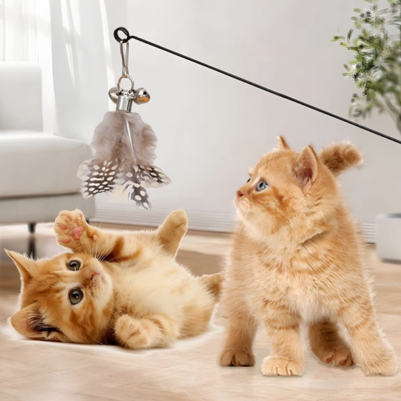BESTSKY Cat Feather Toy, Cat Toys Wand, Interactive Pet Cat Kitten Chaser Teaser Wire Wand with Bell Beads for Cat Exercise Play Fun Gifts