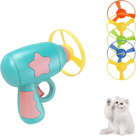 BESTSKY Cat Fetch Toy, Interactive Kitten Flying Disc Launcher Toy with 5 Colorful Flying Propellers for Cat Enrichment, Flying Saucer Toy for Cats for Training and Chasing (Blue)