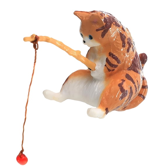 BESTSKY Cat Figurines,Mini Cat Figurine Little Cat Figurines,Lifelike Fishing Pose Resin Animals,Style1