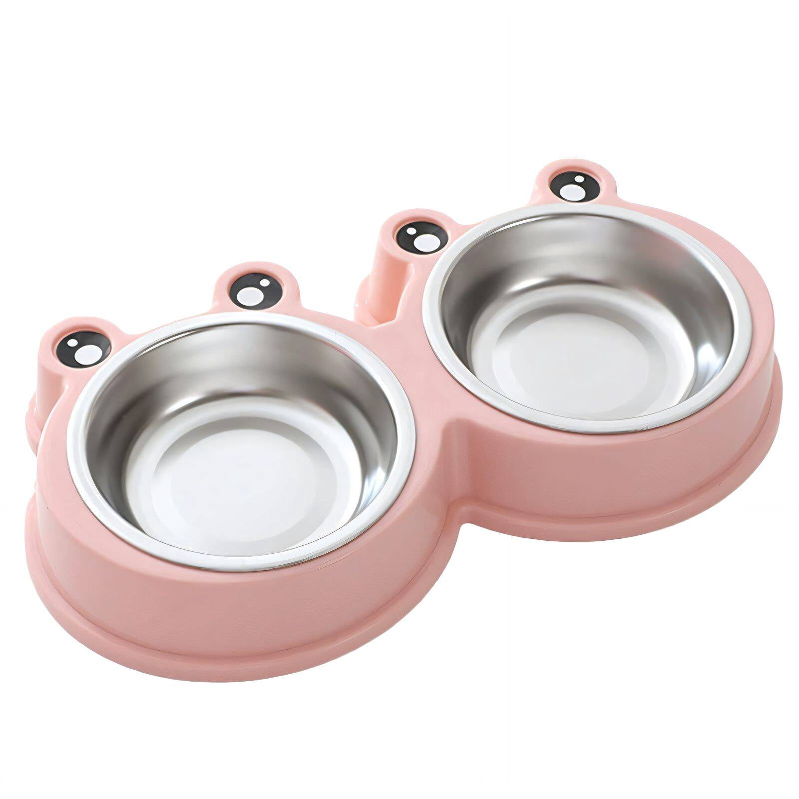Hatleues Non-Slip Detachable Dog Bowl - Stainless Steel Double Bowl, No Spill Design For Small/Medium Dogs, Pink (5.9" X 5.9" X 2.36")