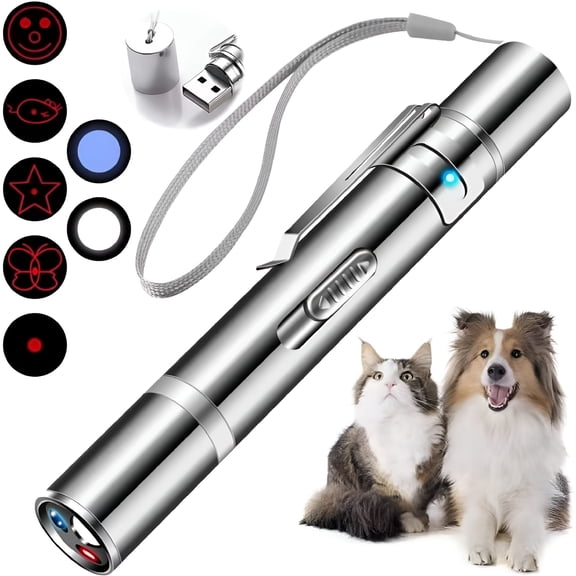 BESTSKY Cat Laser Toy, Laser Pointer with 7 Adjustable Patterns, USB Charge, Silver