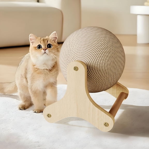BESTSKY 2026 New Cat Scratcher Toy,Cat Exercise Wheel Toy,Natural Sisal Cat Scratching Ball with Stable Stand,Spinning Cats Ball Interactive Exercise Toy,Indoor Outdoor Pet Supplies for Cat Lovers