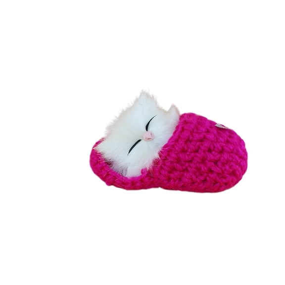 BESTSKY Cat Stuffed Animal 10cm - Interactive Meowing Plush Toy, Realistic Mini Sleepy Cat with Soft Fur, Rose Red Kitten Figurine for Kids Bedroom Decor, Gifts and Collectibles