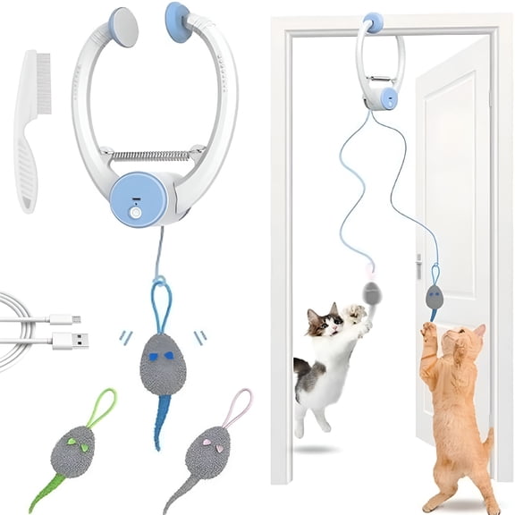 BESTSKY Cat Toy, Interactive Cat Toy for Indoor Cats, Automatic Retractable Enrichment Cat Toy, Hanging Electric Kitty Toy for Bored Cats (Blue)