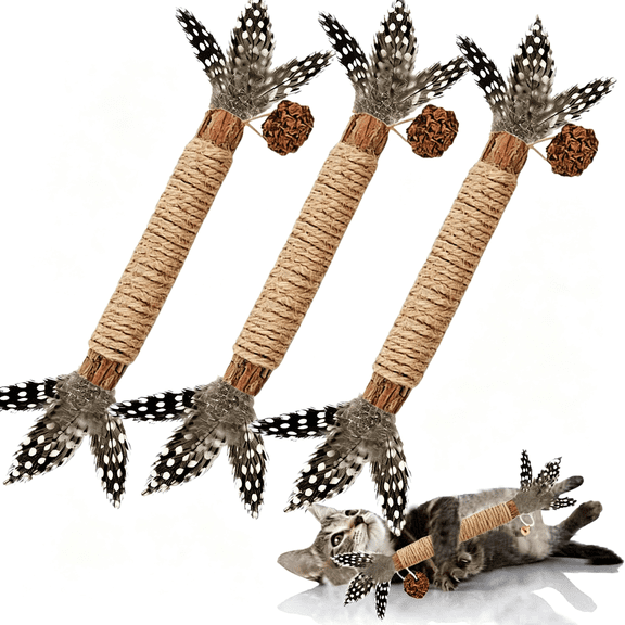 BESTSKY Cat Toys,3 Pack Silvervine Cat Feather Toy Kitten Chew Stick Catnip Treat for Cleaning Teeth Indoor Kitty Teaser Wand Molar Snack Interactive Pet Rabbit Bunny Hamster
