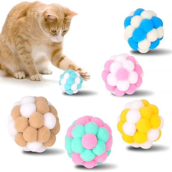 BESTSKY Cat Toys Balls 6 Pieces with Bells 5cm Soft Cat Pom Poms Balls Cats Interactive Ball Toy for Cats Kitten Indoor Outdoor Playing Chewing Scratching