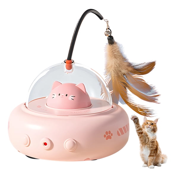 BESTSKY Cat Toys for Indoor Cats with Laser, Feather & Breathing Light Combo, Movable Ground lazer pointer for cat for Fun Interactive Play, Cat Gifts for Multi-Cat Families, Pink