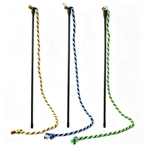 BESTSKY Cat Wand Toys,3 Pcs String Kitten Toys Colorful Hemp Rope Kitten Stick Kitty Teaser Wand Interactive Cat Toys for Indoor Playing Cat Toys Interactive
