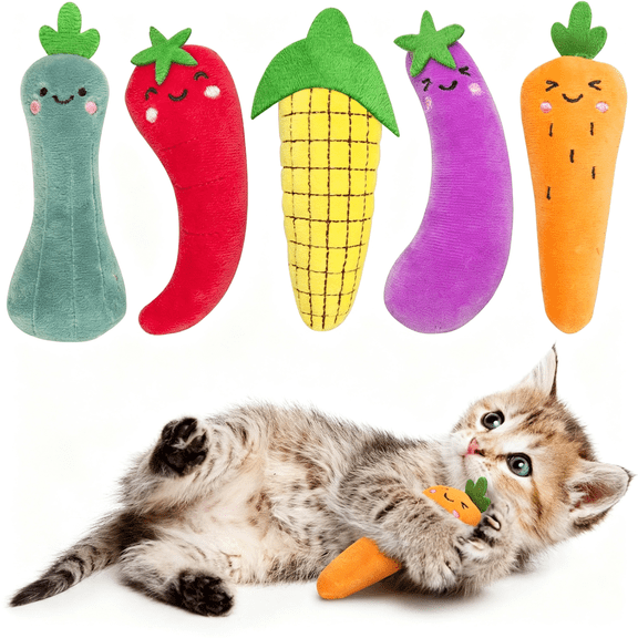 BESTSKY Catnip Cat Toys,5 Pack,Plush Catnip Toys for Indoor Cats Kitten,Interactive Cat Nip Kitty Kicker Chew Safe Teeth Cleaning Toys,Fun Carrot Vegetable Shape