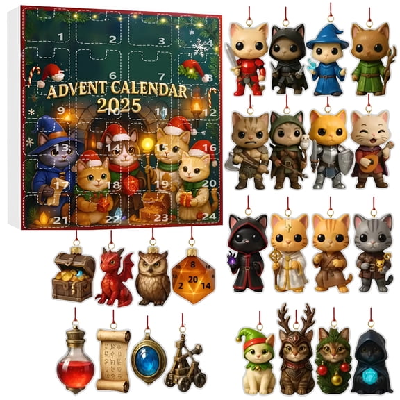 BESTSKY Cats Advent Calendar-24 Days 2D Acrylic Fantasy Cat Collectibles Rpg-Inspired Christmas Countdown for Cat Lovers Gamers&Fantasy Fans Holiday Gift Christmas Tree Decorations