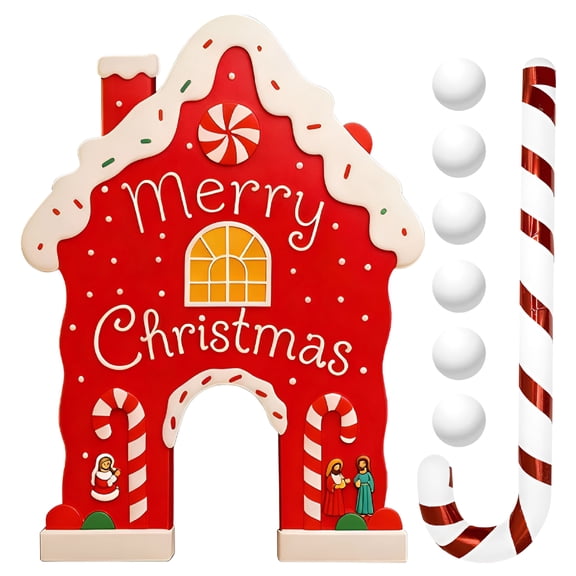 BESTSKY Christmas Golf Game Set,Gingerbread Golf House Goal with Candy Cane Portable Mini Golf Course Set,Christmas Party Game Gift Idea for Home Office Gingerbread Golf Game
