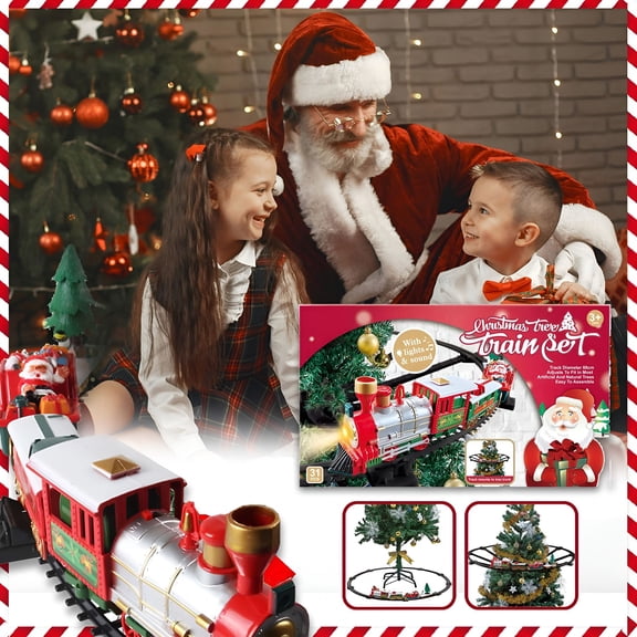 BESTSKY Christmas Train Set, Electric Christmas Tree Train Toy with Lights and Sounds, Christmas Train Set to Hang Around the Tree, Christmas Gifts for Kids Boys Girls