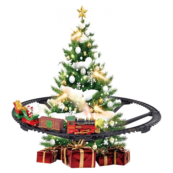 BESTSKY Christmas Tree Hanging Train Set, Electric Railway with Mist and Led Lights, Musical Bluetooth Animated Decor, Rechargeable Battery-Powered Toy for 5-8 Years