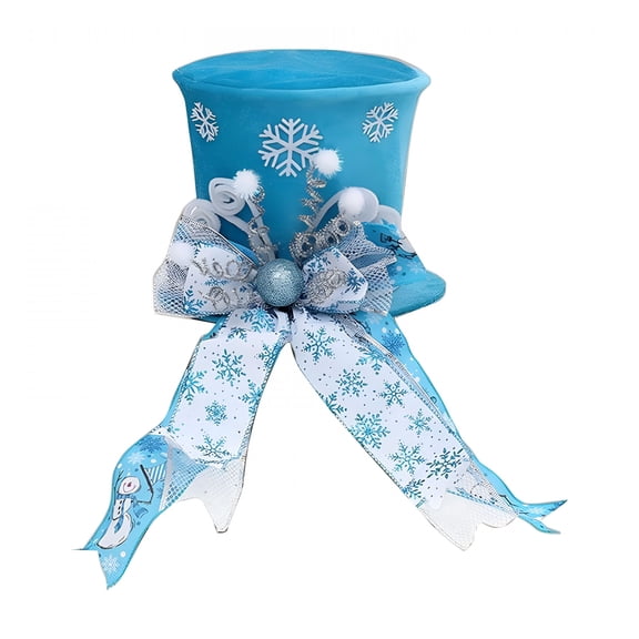BESTSKY Christmas Tree Topper Hat with Bowknot-Foldable Blue Tree Top Decoration with Gingerbread Man&Candy Accents-Cute Holiday Ornament for Xmas Tree