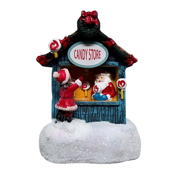 BESTSKY Christmas Winter Village House Ornaments Mini Light-Up Christmas Shop with Santa Resin Desktop Figurine Holiday Home Decor Christmas Village Houses