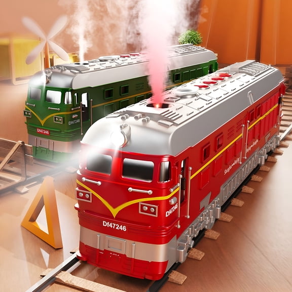 BESTSKY Classic Green Steam Train Toy, Inertia Powered Push and Go Car with Light, Sound, and Water Mist Spray, Retro Kids Gift for Ages 3-6
