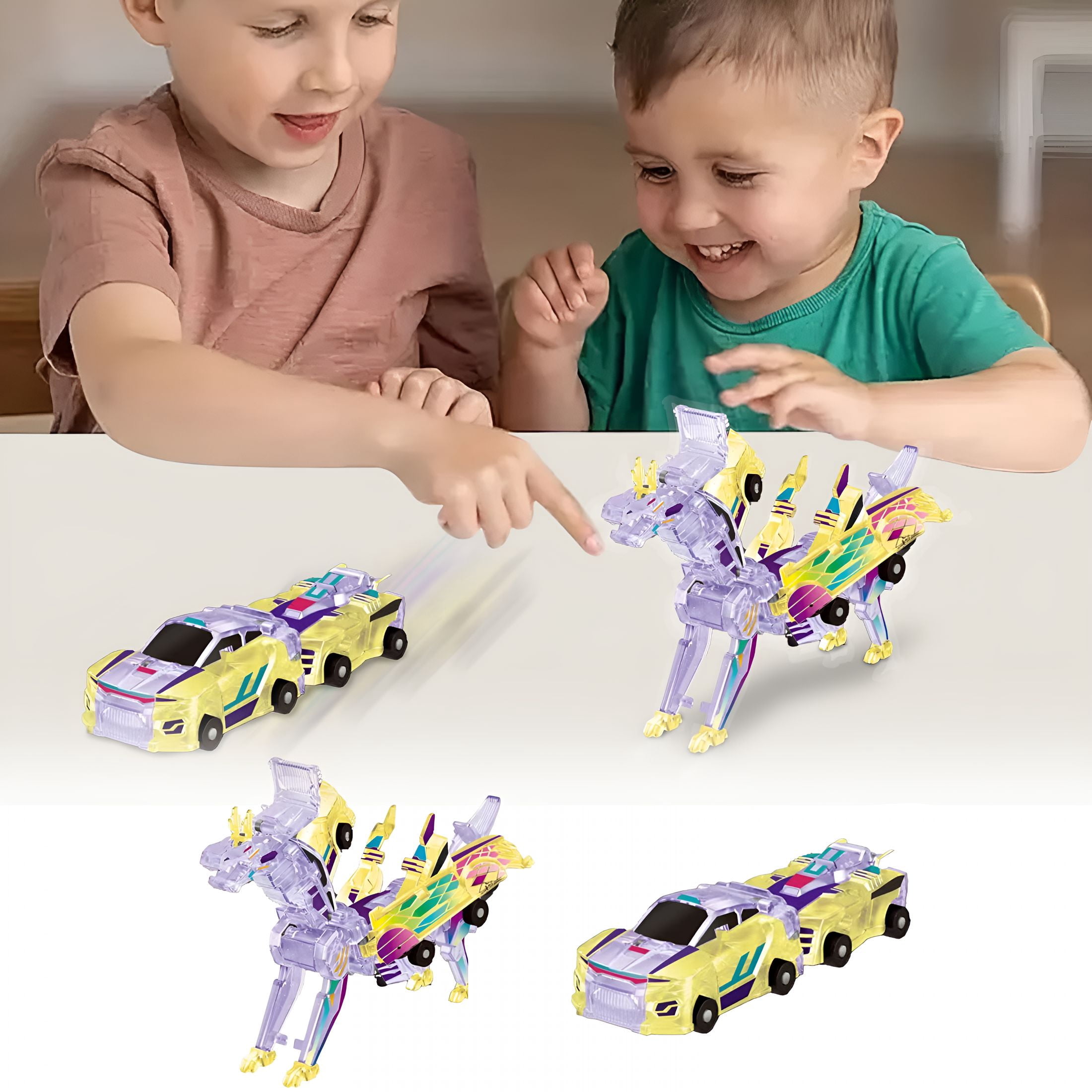 Transform Fun BESTSKY Collision Transforming Dinosaur Car Toy, 2 Cars Transform Into ...