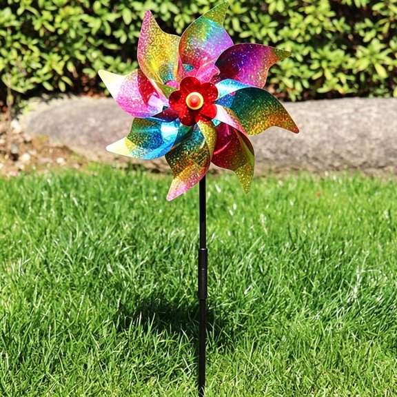 BESTSKY Colorful Spinning Windmill Decor-12" Outdoor Garden Wind Spinner with Metallic Foil for Patio/Party/Yard-Diy Kids Craft&Decorative Lawn Ornament