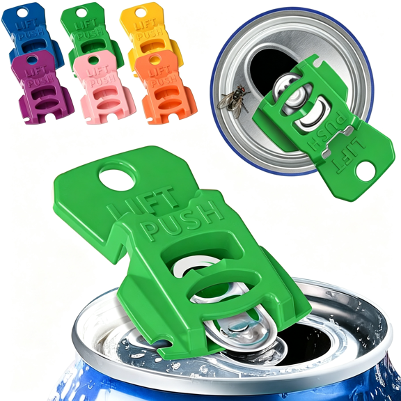 BESTSKY Complete Cover Easy Tab Opener Easy-Open Reusable Can Tab Toppers for Soda, Beer, Juice Fits 6Oz to 16Oz Cans Color-Coded Drink Markers for Camping, Bbq, Outdoor Use (6Pack) (6Pack)
