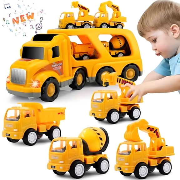 BESTSKY Construction Truck Toddler Toys Car: Toys for 1 2 3 4 Year Old Boy 5 in 1 Carrier Toys for Kids Age 1-3 2-4| 18 Months 2 Year Old Boy Christmas Birthday Gifts Toy Trucks for Toddlers 1-3