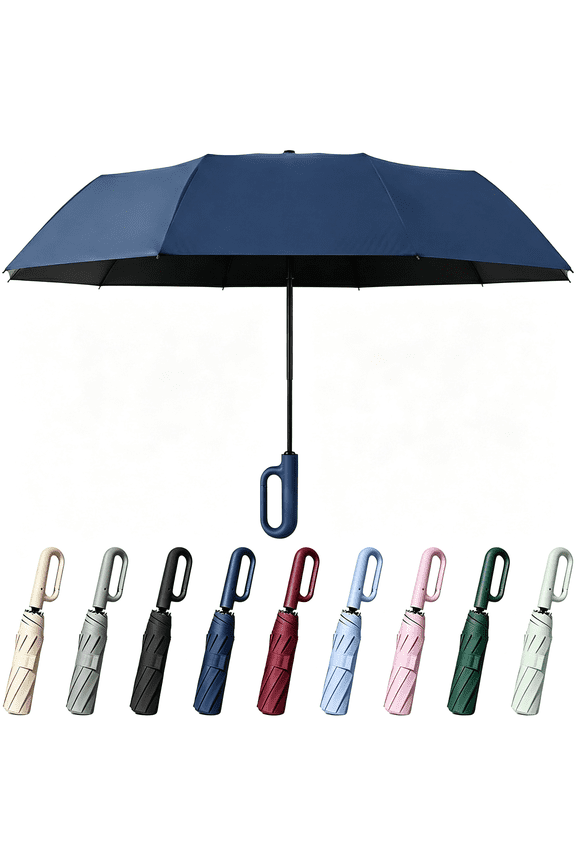 Creative Ring Buckle Windproof Reinforced Umbrella,Auto Open Close Automatic Folding Travel Umbrella for Sun and Rain 2 in 1,Double Layer Uv Protection 10 Rib Pocket Storage