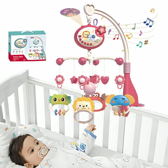 BESTSKY Crib Mobile,Adjustable Volume Control Crib Toys Hanging,Warm Lighting and Cozy Atmosphere Mobile for Crib,Red