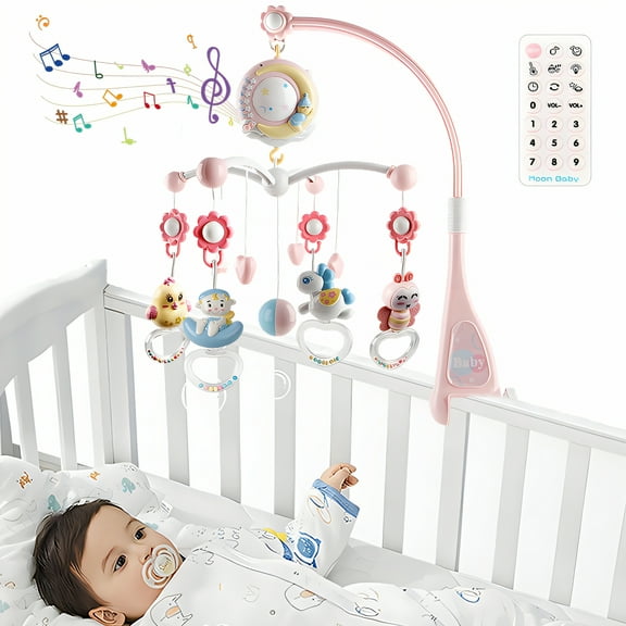 BESTSKY Crib Mobile,Soft and Calming Musical Tones Crib Toys Hanging,Vibrant and Attention-Grabbing Colors Mobile for Crib,Pink