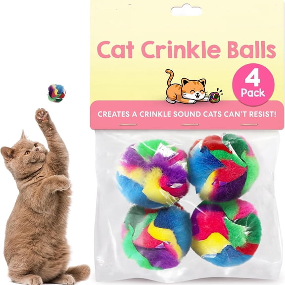 BESTSKY Crinkle Balls for Cats,Mini 1.5",4 Pack,| the Starter Pack: Find Out If Your Cat Is a Crinkle Cat. Made in Canada,No Chemical Smell,Light Enough to Carry Off.