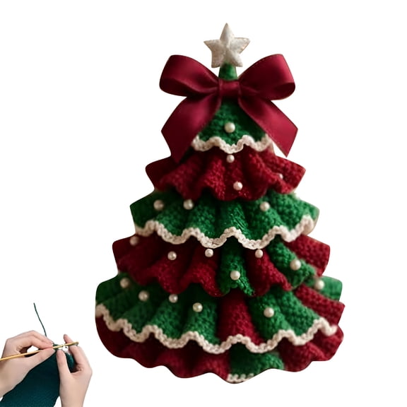 BESTSKY Crochet Christmas Tree, Handmade Crochet Tree Winter Table Crochet Christmas Tree Crochet miniature christmas tree for Shop Holiday Home Office Decor