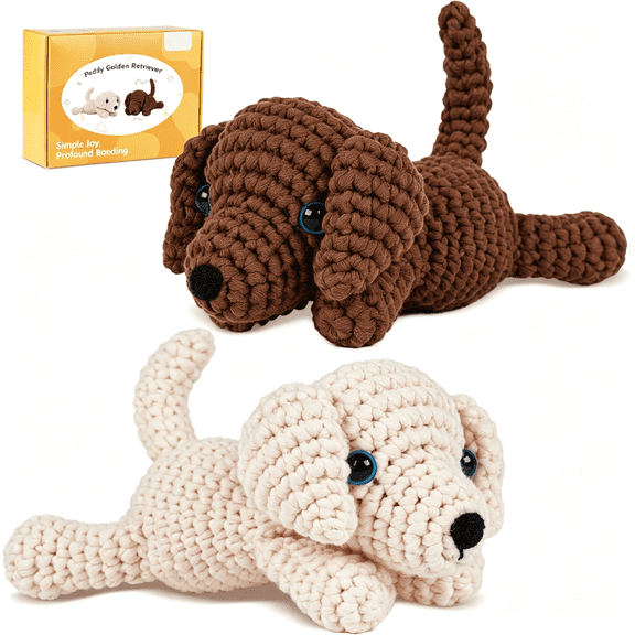 BESTSKY Crochet Kit for Beginners,Learn to Crochet,Include Easy Knitting Soft Yarn,Step-By-Step Video Tutorial,Hook,Holiday Birthday Gift for Adults(Golden Retriever)
