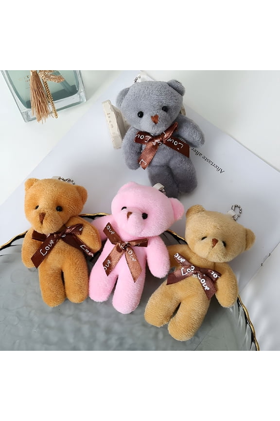 Cute Girls Teddy Bear Doll Pendant Doll Bear Cartoon Car Keychains Key Ring Plush Bear Key Chain Bag Pendants (Pink)