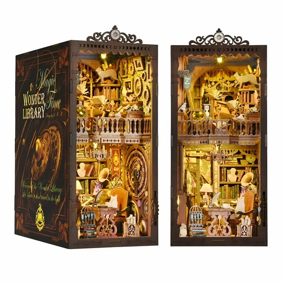 BESTSKY DIY Book Nook Kit Build Your Own Miniature Library with 3D Wooden Puzzle and LED Lights