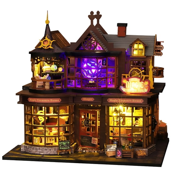 BESTSKY DIY Miniature House Kit House Mini Doll House Building Kit With LED Lights Furniture Miniature Dollhouse Kit Wooden Crafts For Adults Teens Gifts