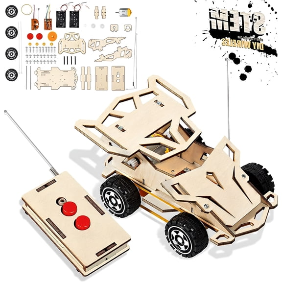 BESTSKY DIY Wooden RC Car Building Kit, Wireless Remote Control STEM Toy, Science Craft Project for Kids