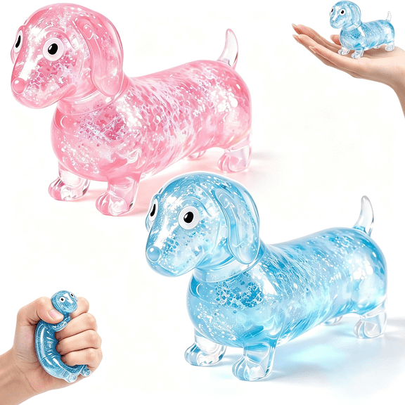 BESTSKY Dachshund Squishy Toys,Slow Rising Stress Relief Gifts for Adults,2 Pack | Glitter Soft Dachshund-Shaped Fidget Squeeze Toys. Calm Anxiety,Portable,Safe Tpr Material. Ideal for Office Home