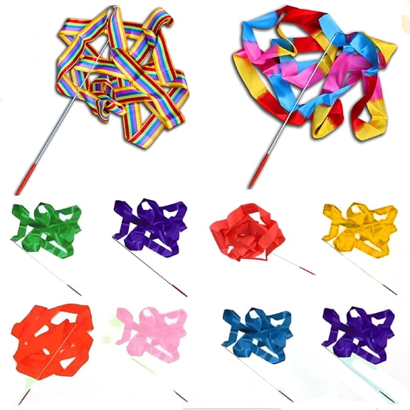 BESTSKY Dance Ribbons Streamers 13Ft Unisex Kids' Gymnastics Ribbon Wands Perfect Rhythm Sticks for Talent Shows Artistic Dancing Twirling