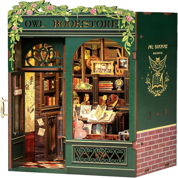 BESTSKY Diy 3D Wooden Miniature House Puzzle for Adults, Teens & Beginners, Dollhouse-Style Bookshelf Insert, Creative Library Decor & Unique Gift for Book Lovers & Craft Fans (Owl)