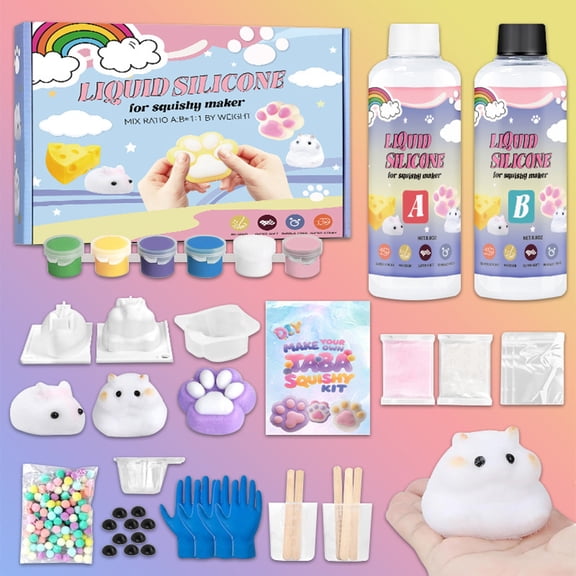BESTSKY Diy Squashy Making Kit,18Oz Squashy Molds Silicone,Liquid Silicone 1:1 Ab Ratio Epoxy Resin Mix for Squashy Making, Mold Cat Claw, Hamster, Rabbit,Gifts for Any Occasion Art & Craft