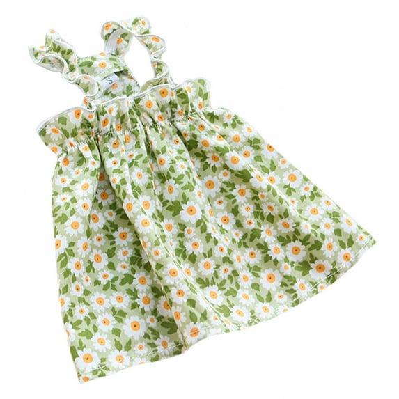 BESTSKY Dog Clothes for Small Dogs,Soft Polyester Fiber Puppy Clothes,Suitable for Various Breeds Dog Dress,Green Flower Halter Princess Dress,S
