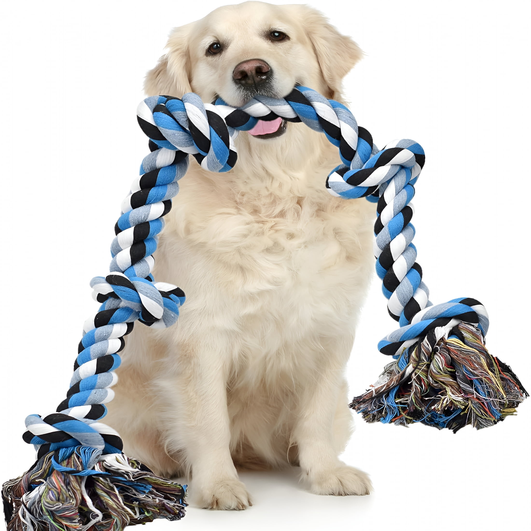 BESTSKY Dog Toys for Aggressive Chewers Tough Rope Chew Toys for Large and Medium Dog 3 Feet 5 Knots Indestructible Cotton Rope for Large Breed Dog Tug of War Dog Toy Teeth Cleaning
