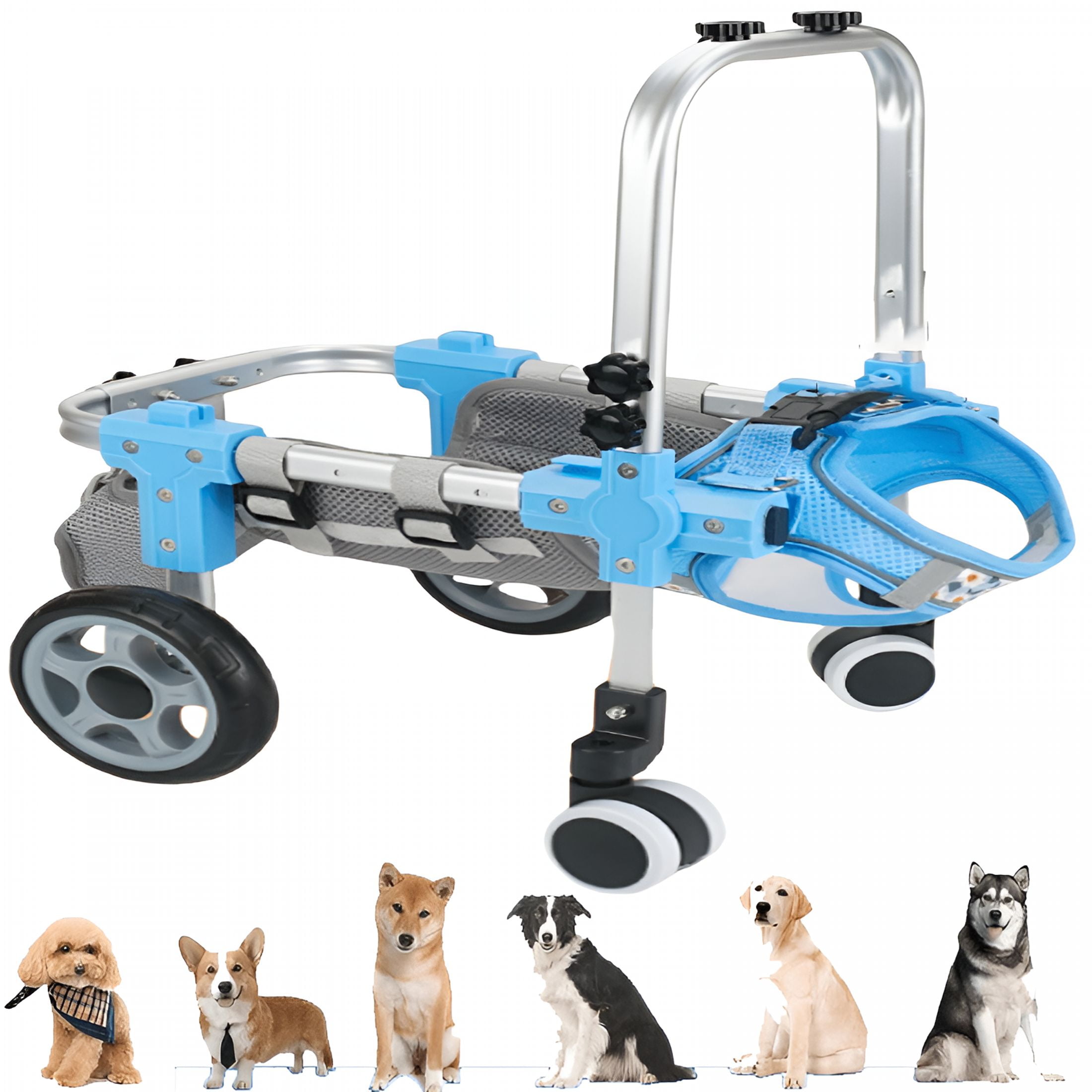 BESTSKY Dog Wheel Chair, 2/4 Wheel Front Back Wheels Dog Mobility Aid Wheelchair Adjustable, Small Medium Large Dogs Leg Brace for Paralysis Injury Doggy, Pet Trolley, 4 Wheel-blue, Small