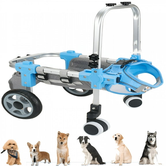BESTSKY Dog Wheel Chair, 2/4 Wheel Front Back Wheels Dog Mobility Aid Wheelchair Adjustable, Small Medium Large Dogs Leg Brace for Paralysis Injury Doggy, Pet Trolley, 4 Wheel-blue, Small